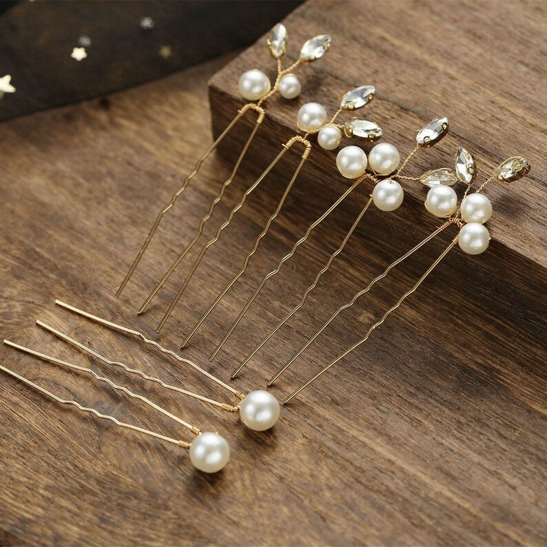 Pearl Bridal Wedding Hair Pins, Wedding hair Clip, Crystal HairPin W00217 image 4