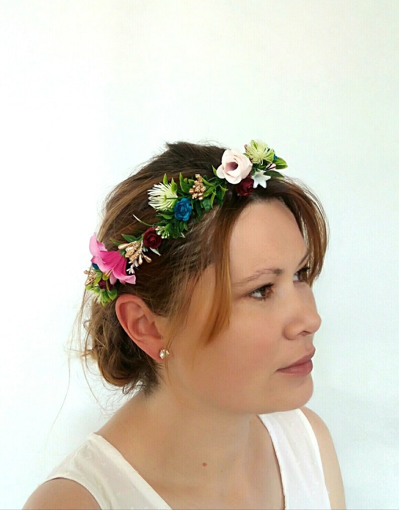 Flower wreath Burgundy and Gold Headband Blush and Burgundy Flower Crown Bridal Flower Vine Navy Maroon and Gold Wedding hair Vine