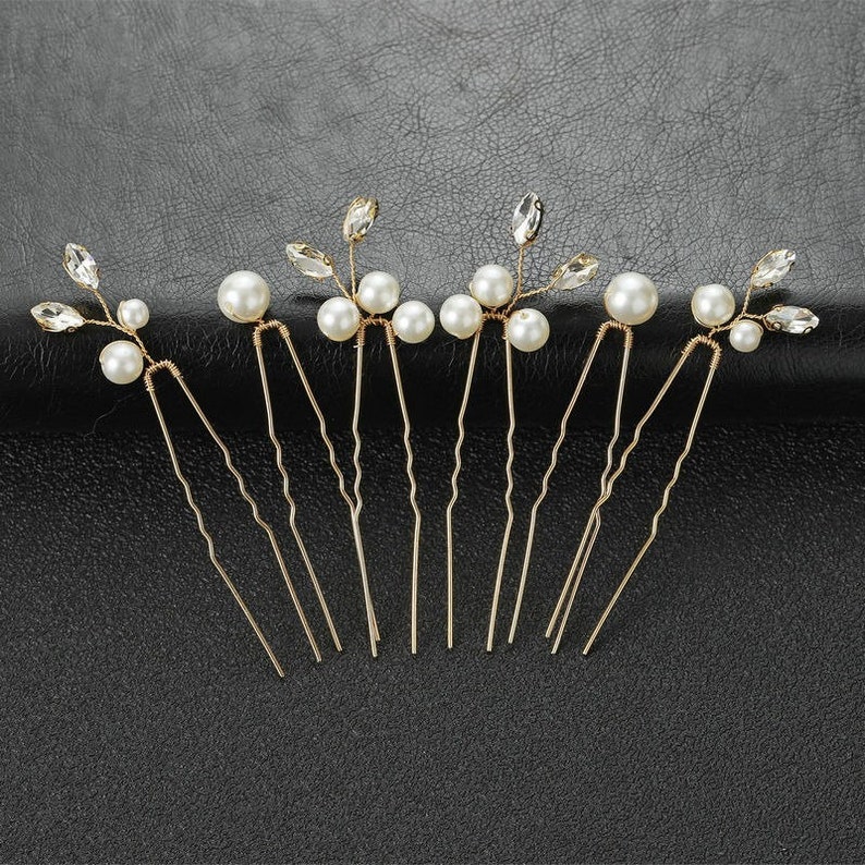 Pearl Bridal Wedding Hair Pins, Wedding hair Clip, Crystal HairPin W00217 image 1