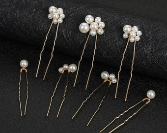 Pearl Hair Pins, Wedding Bridal Pearl Hair Pins, Wedding Hair Comb, Gold Pearl Hair Clip, Wedding hair Piece, Jewelry Set