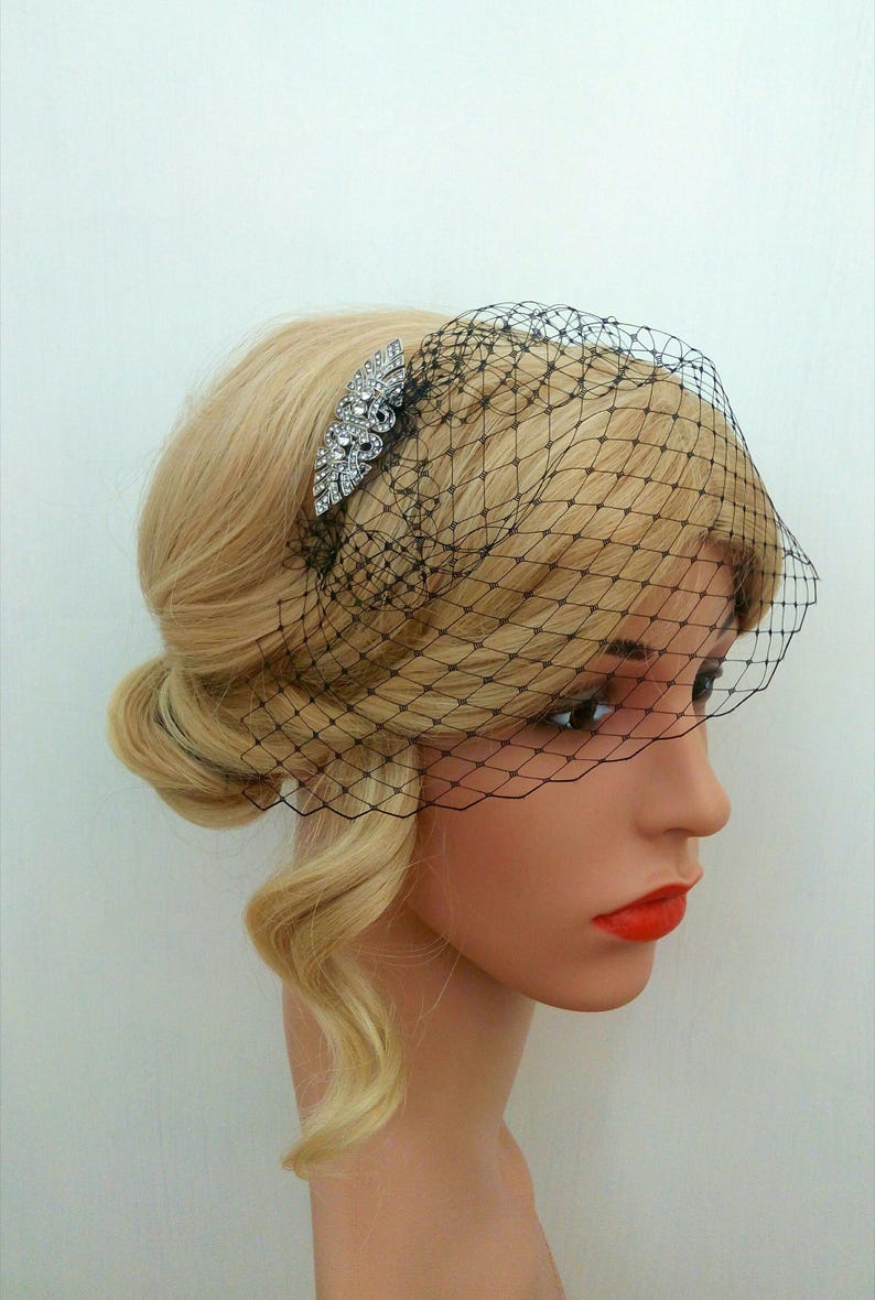 Black Fascinator Hat Veil Black Birdcage Veil Black Hair Etsy