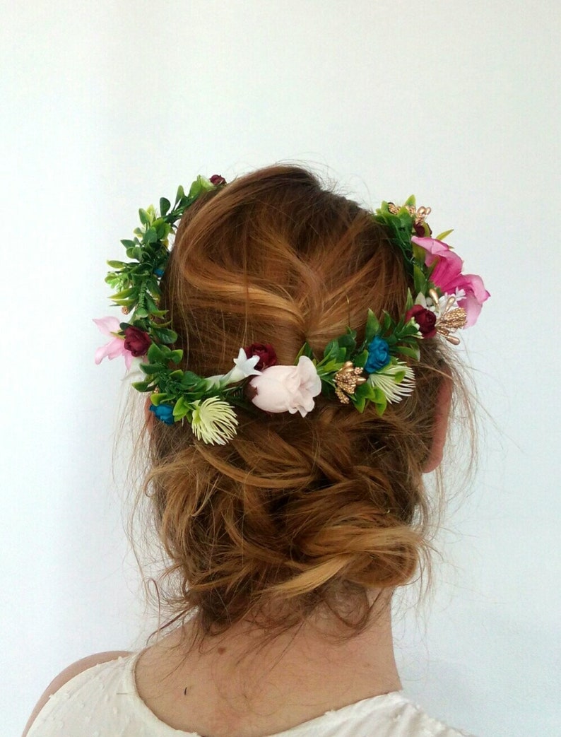 Flower wreath Burgundy and Gold Headband Blush and Burgundy Flower Crown Bridal Flower Vine Navy Maroon and Gold Wedding hair Vine