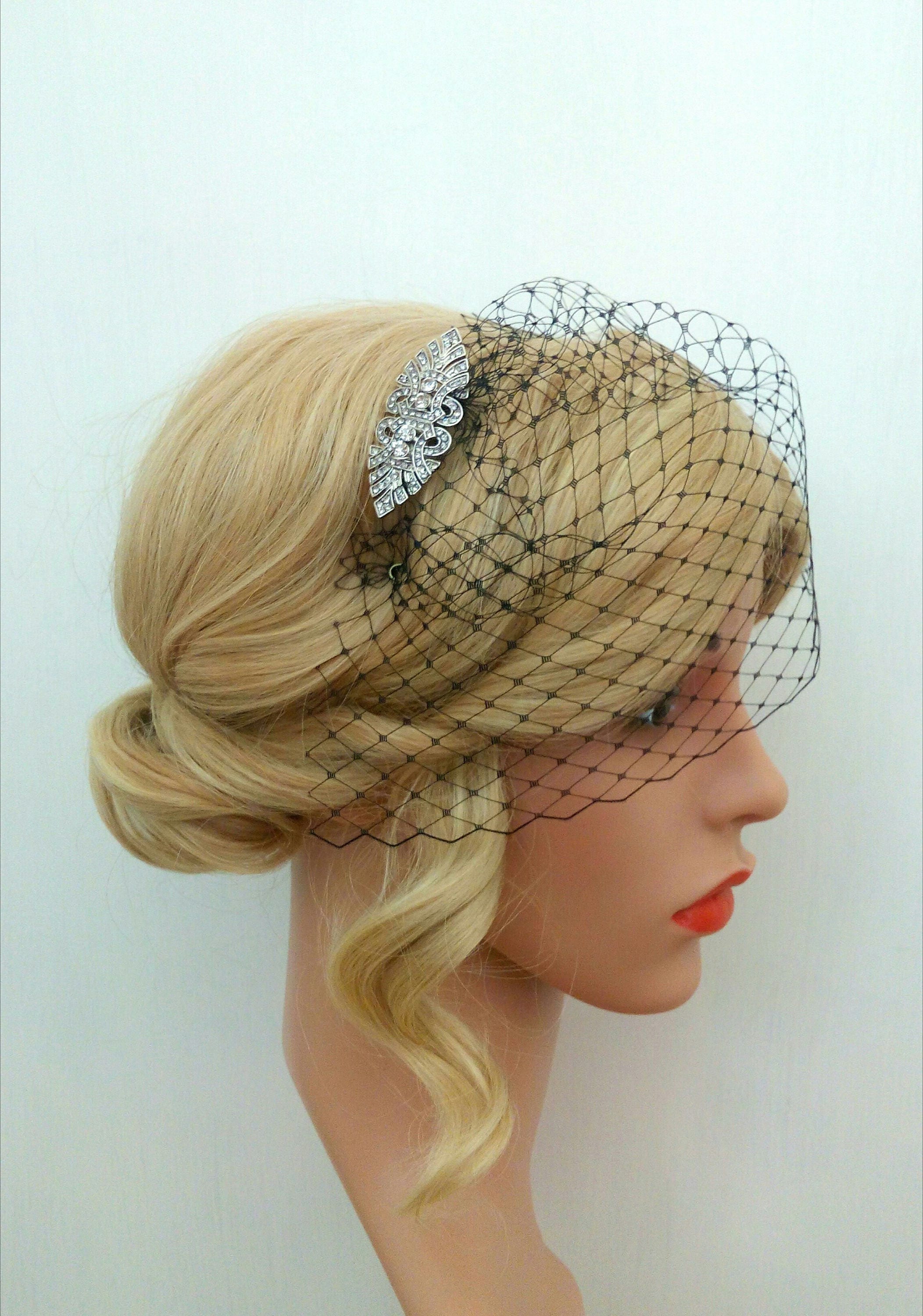 Black Fascinator Hat Veil Black 