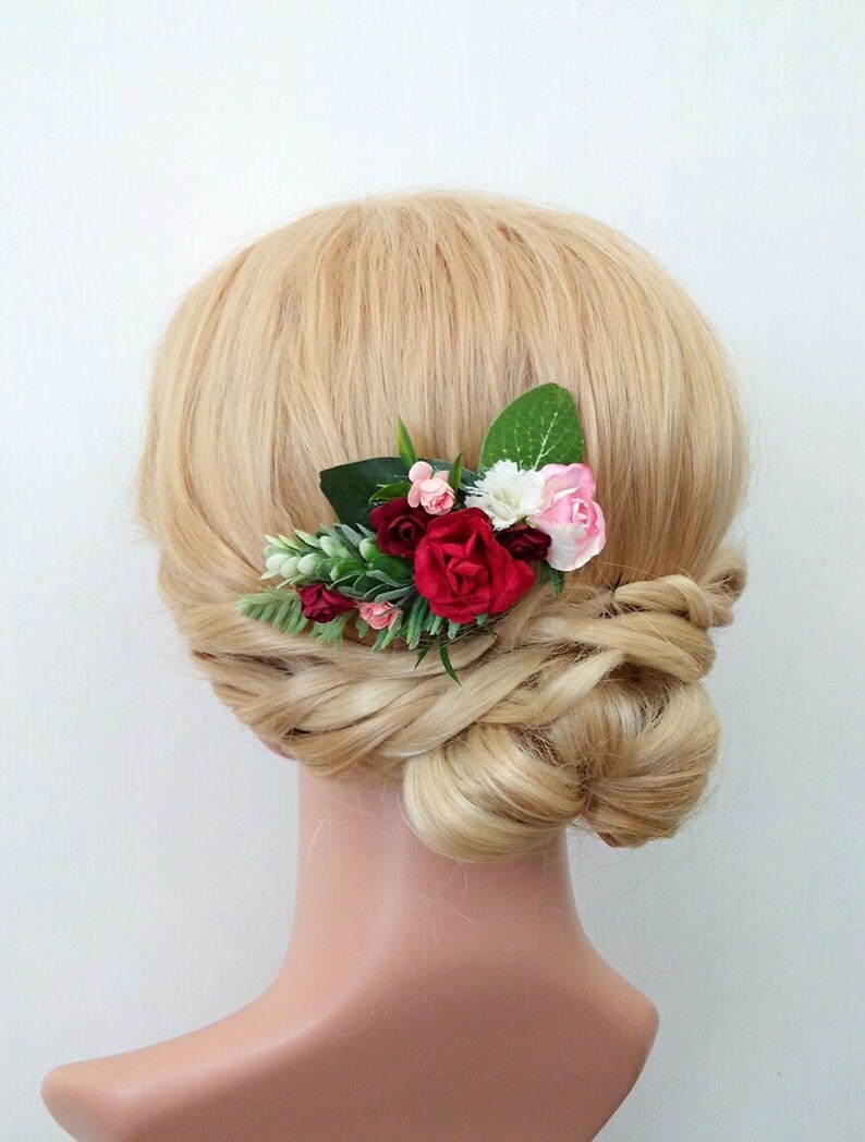 Burgundy Hair Piece Deep Red Bridal Hair Comb Flowers Wedding Hair Piece Flower Headpiece Burgundy Hair Comb Burgundy Flower Hair Comb