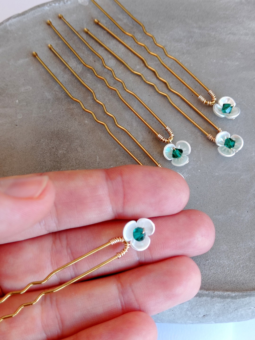 Emerald Hair Pins, Emerald Green Wedding Hair Accessories, Emerald