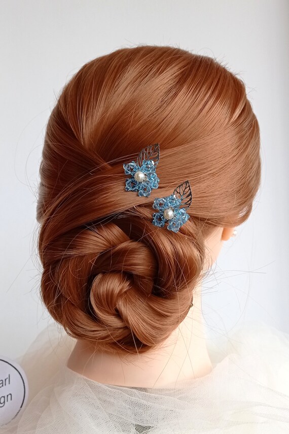 Blue hair pins for wedding discount