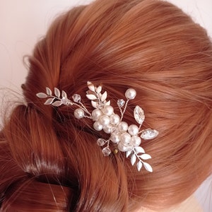 Pearl Bridal Wedding Hair Clip, Leaf Bridal hair Clip, Hair Jewelry
