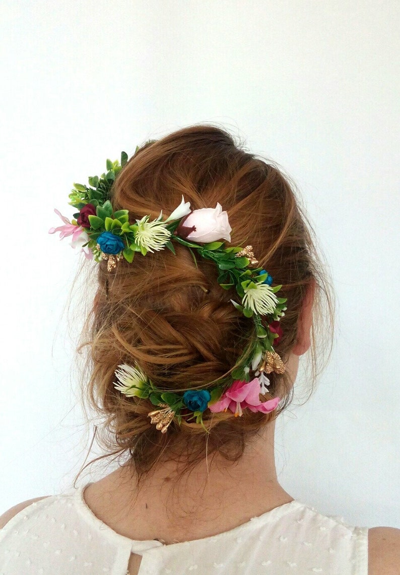 Flower wreath Burgundy and Gold Headband Blush and Burgundy Flower Crown Bridal Flower Vine Navy Maroon and Gold Wedding hair Vine