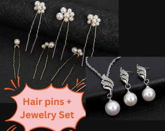 Pearl Hair Pins, Bridal Pearl Hair Pins, Wedding Hair Comb, Gold Pearl Hair Clip, Wedding hair Piece, Jewelry Set