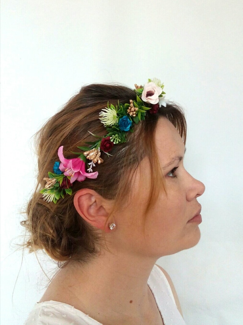 Flower wreath Burgundy and Gold Headband Blush and Burgundy Flower Crown Bridal Flower Vine Navy Maroon and Gold Wedding hair Vine