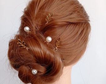 Pearl Hair Accessories, Wedding hair Clip, Leaf hair Pins