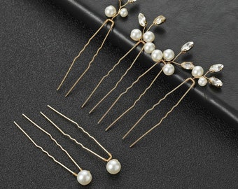 Pearl Bridal Hair Pins, Wedding hair Clip, Wedding Crystal HairPin - W00217