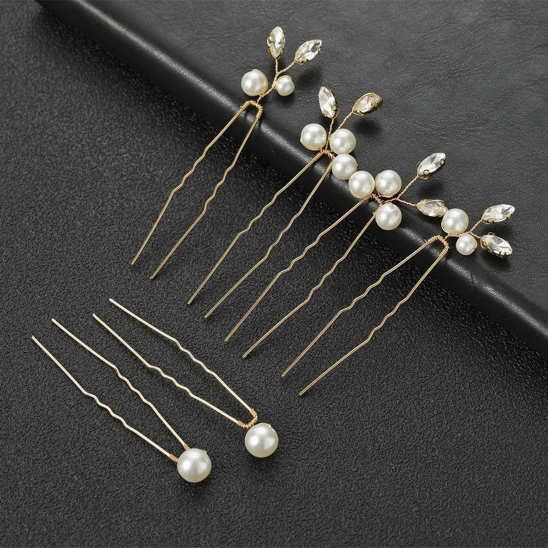 Pearl Bridal Wedding Hair Pins, Wedding hair Clip, Crystal HairPin W00217 image 2