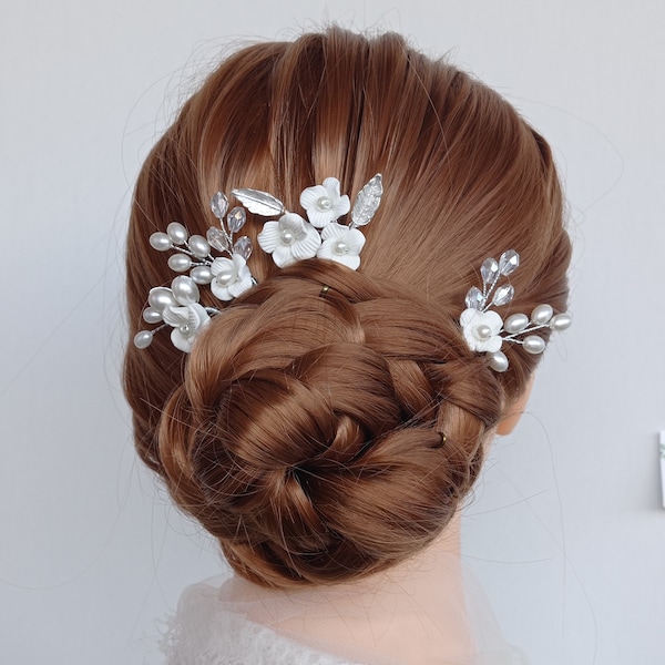 Floral Hair Pins, Flower Hair Pins, Wedding Hair Pins - AD1112
