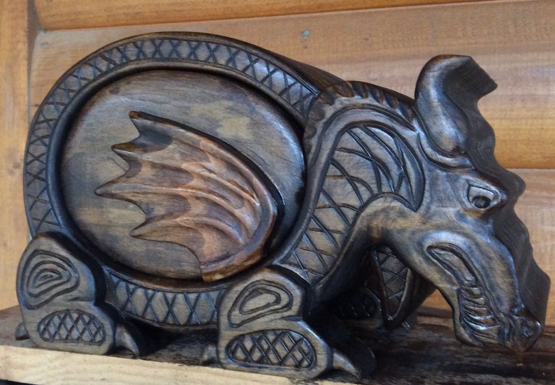 original dragon bandsaw box Dragon sculpture Norse artwork viking dragon wood box Celtic style wood dragon viking lovers gift