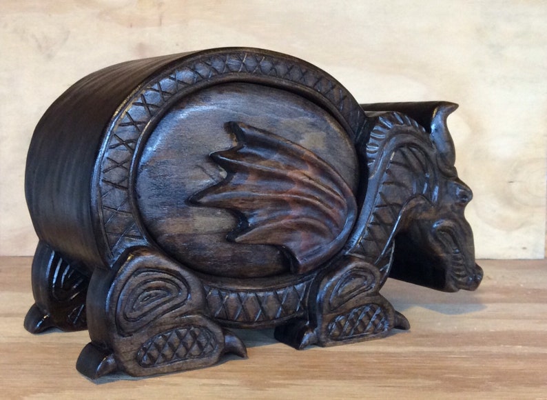 original dragon bandsaw box Dragon sculpture Norse artwork viking dragon wood box Celtic style wood dragon viking lovers gift