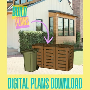 Doe-het-zelf-opslagbehuizing voor afval met 3 bakken - Recycling - Compost - Stap voor stap - Digitale downloadplannen - Groene bak - Prullenbak - Compostwagen