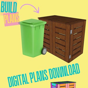 Opslagbehuizing voor doe-het-zelfvuilnisbak - Recycling - Compost - Stap voor stap - Digitale downloadplannen - Groene bak - Compost - Recyclingwagen