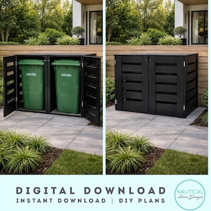 Planos para 2 contenedores de basura al aire libre / Descarga digital / Almacenamiento de contenedores de basura y reciclaje / Planos de bricolaje de madera de cedro / Contenedor moderno para exteriores