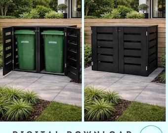 Plany obudowy kosza na śmieci Outdoor 2 | Pobierz cyfrowo | Przechowywanie pojemników na śmieci i do recyklingu | Plany DIY z drewna cedrowego | Nowoczesny kosz na śmieci Outdoor
