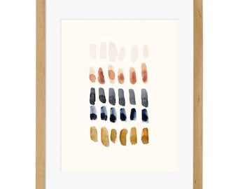Mustard Yellow, Navy Blue, Terracotta and Blush Pink Brushstrokes Printed Wall Art
