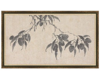 Shadowed Blooms 7 - Organic Vintage Wall Decor Print - East Asian Botanical Art - Ink on Cream Paper Branches- Handcrafted Framing Options