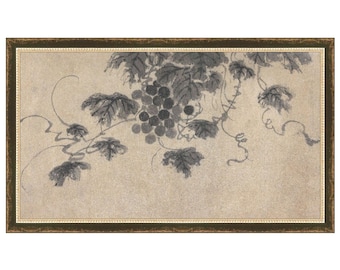 Shadowed Blooms 6 - Giclée Prints - Japandi Style art print - Neutral Art for Kitchen - Handcrafted Framing Options - Ink Grapes Drawing