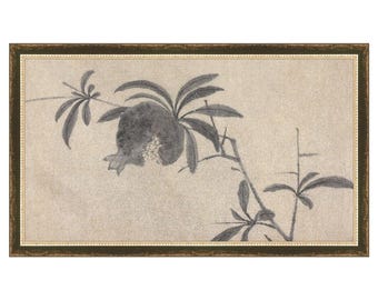 Shadowed Blooms 4 - Cream and Black Drawing - Giclee Inkwash Botanica - Framed Giclée Print - Vintage Botanical Art Reproductions