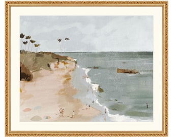 Neutral Beach Landscape - Neutral Beach Print – Coastal Landscape Wall Art – Minimal Ocean Decor – Soft Tones Seaside Illustration