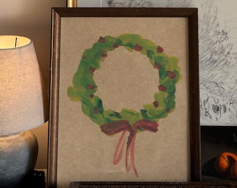 Wreath IV. Modern Prints for Living Room. Neutral Christmas Decor. Decoration Neutral Art. Greens Nature Art. Greens and Brown Painting
