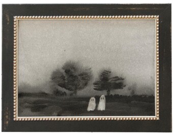 Ghosts in the Meadow, HALLOWEEN Digital Download, Printable Artwork, Moody Landscape, Digital Art Print, Spooky Artwork, Mist & Trees