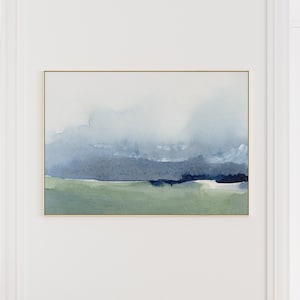 Blue and Green Landscape Watercolor Printed. Abstract Modern Watercolor Art. Blue and Green Hues Watercolor.