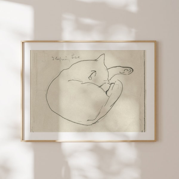 SLEEPING CAT | Cat Drawing | Vintage Cat Art | Cat Sketch Print | Animal Art Print | Cat Art | Cat Prints Wall Art | Wall Decor Nursery