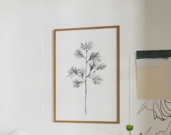 PRINT Cedar Stem | Botanical Sketch Print | Botanical Minimalist Wall Art | Winter Wall Art | Minimal Prints | Botanical Art Print Giclee