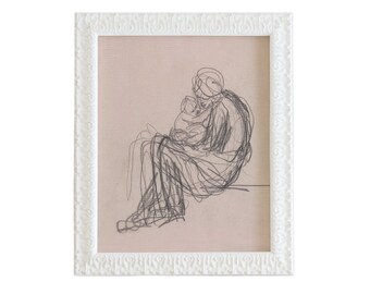 PRINT GICLEE Motherhood Vintage Drawing | Vintage Mother Art | Figure Drawing Art | Charcoal Drawing | Gift for Mom Birthday | Wall Art