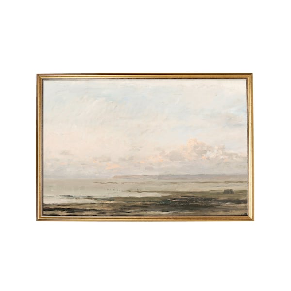 Olive Green and Beige Art Print. Beach Landscape Painting. Extra Large Art Printed and Shipped. Art Print Beach. Sea Landscape Print