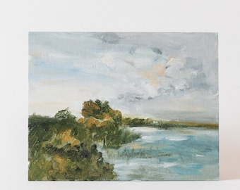 Plains Lagoon. Original Plains Painting. Impressionist Painting Original Landscape. Muted Green Landscape. Countryside Painting Original