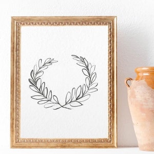 Ink Wreath. Wreath Art Neutral. Christmas Wreath. Neutral Christmas Art Print. Minimal Wall Art. Christmas Gift for Her. Christmas Art Print