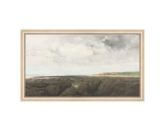 FRAMED. French Beach Landscape. Vintage Wall Art. Vintage Beach Painting. Antique Landscape Print. Modern Wall Decor.