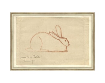 FRAMED. Vintage Bunny Drawing Wall Art, Bunny Sketch, Kids room decor. Rabbit Art Print. Framed Bunny Art. Rabbit Sketches