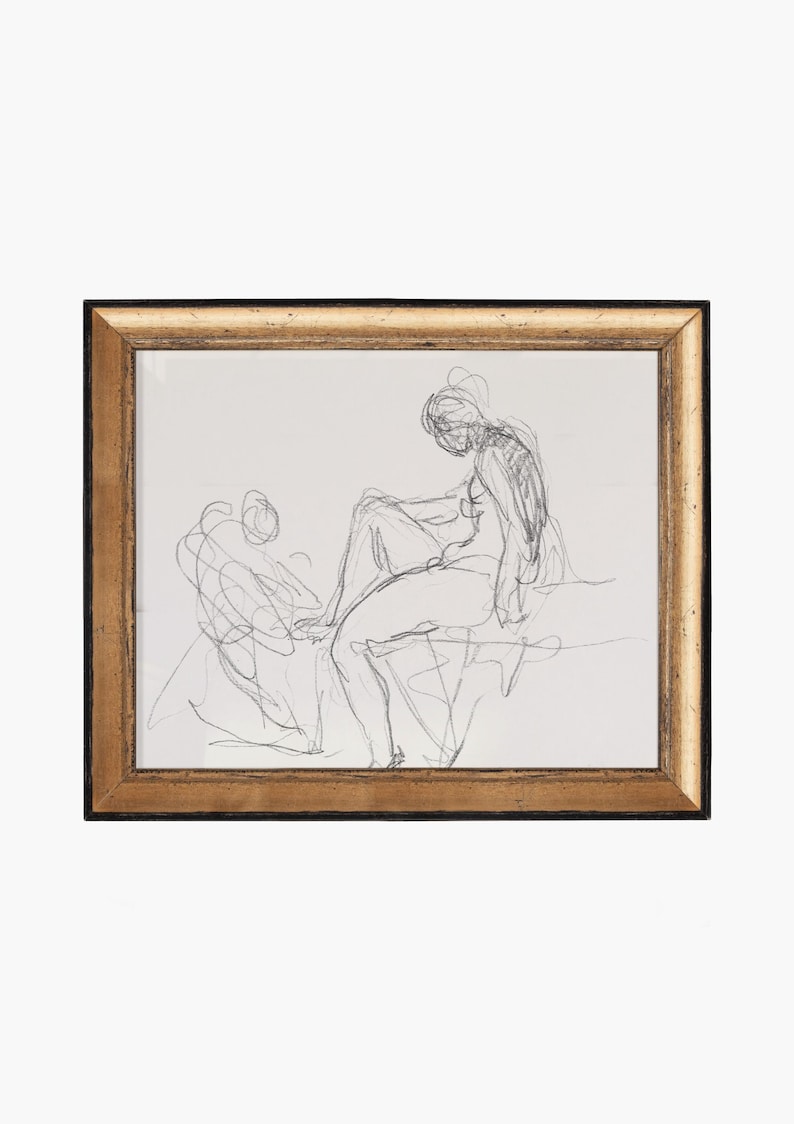 FRAMED. Together 3. Figure Study Drawing. Figure Sketch Vintage. Body Drawing Wall Art. Dist. Gold & Black