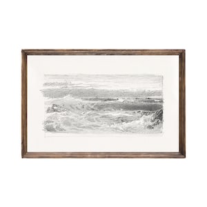 Seascape 5. Seashore Decor. Drawing Printed. Beach Landscape Sketch. Seascape Drawing Wall Art