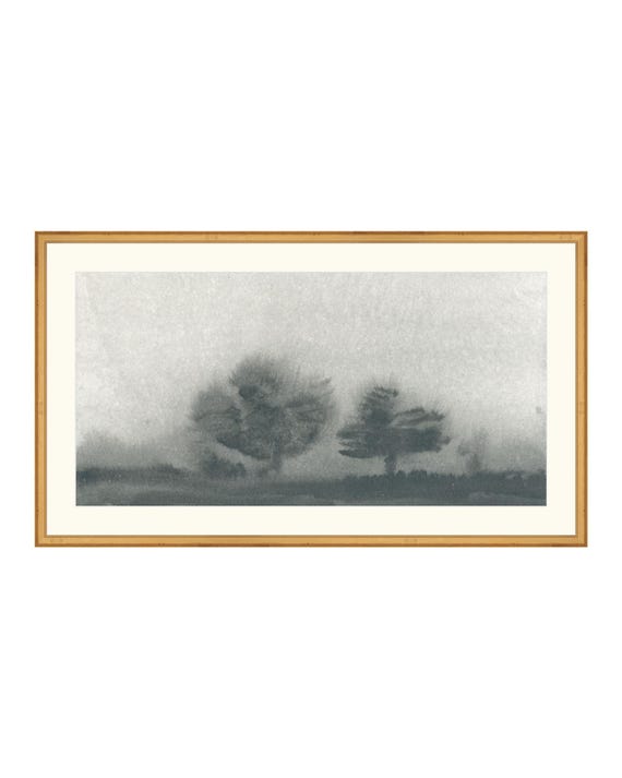 Trees in the Mist Landscape. Ink Landscape Print. Framed Ink Sketch. Black Ink Art Landscape. Moody Ink Sketch. Printed Ink Art Modern