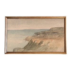CLIFF | Muted Tones Printed Art | Seascape Watercolor Painting Printed and Shipped | Watercolor Seascape | Vintage Landscape Print Wall Art