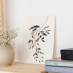 Botanical Ink Study II. Ink Print Art. Holiday Drawing Ink. Botanical Ink Drawing. Black and White Flower Prints.