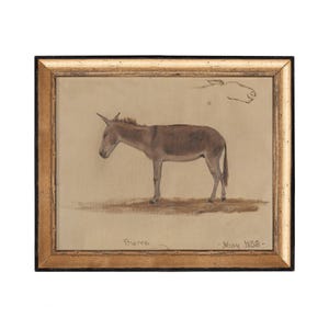 May include: A framed watercolor painting of a donkey, with the text "Burro - May 1858 -" in the bottom right corner.