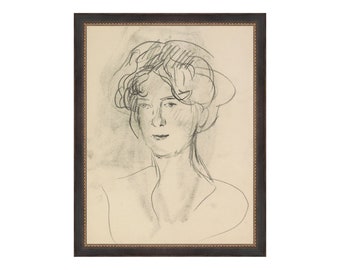 Vintage Charcoal Portrait, Drawing Art, Portrait of a Lady, Sketch of a Woman, Black And white portrait, Antique Drawing Portrait