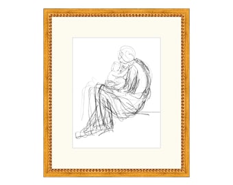 FRAMED MOTHERHOOD Art | Vintage Sketch Framed | Figure Drawing Charcoal | Vintage Wall Decor | Framed Art | Framed Gifts | Framed Drawing