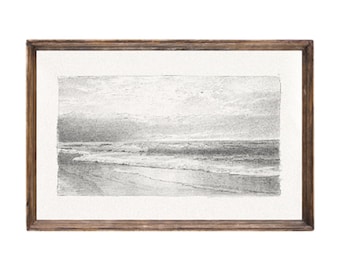 Seascape 2. Beach Drawing Printed Wall Art. Beach Sketch Printed and Shipped. Beach Landscape Sketch.