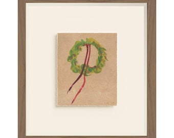 Wreath II. Green Brown Wreath Watercolor. Christmas Art Modern. Kraft Paper Watercolor Painting. Modern Minimalist Decor. Minimal Holiday